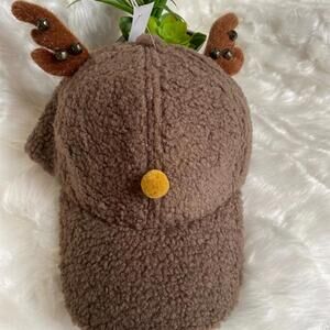 Brown Fuzzy Reindeer Antler Baseball Cap